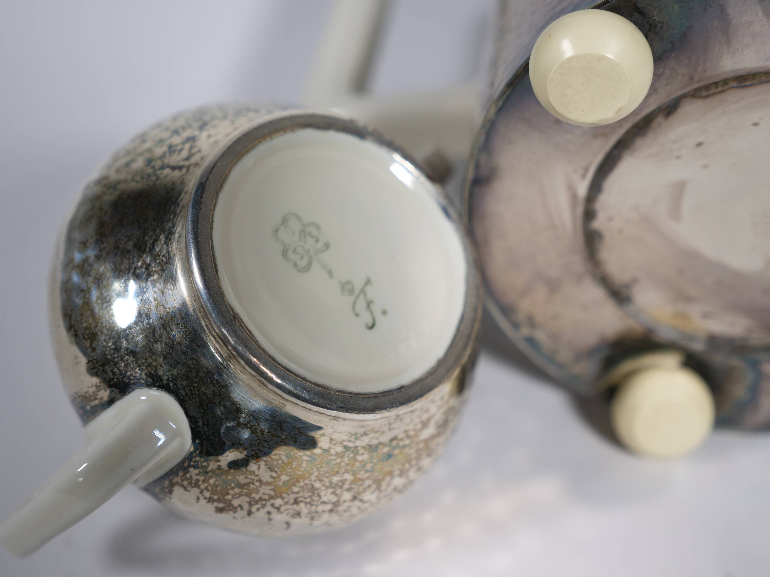 Art Deco Tea Set by Hutschenreuther with WMF Silver Plating, 1930s