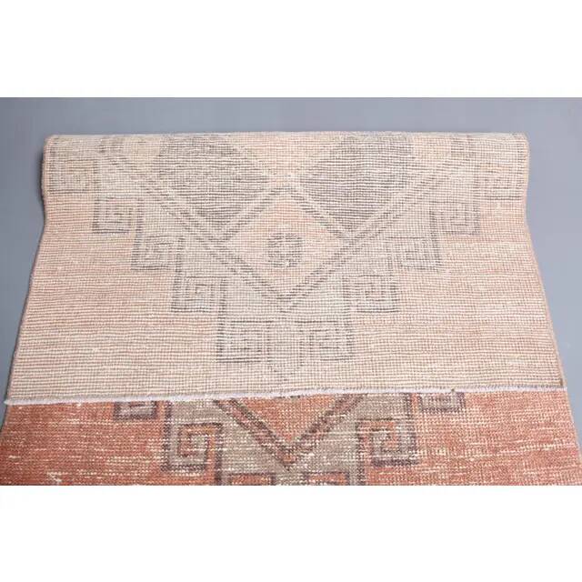 Vintage Turkish Hand-Knotted Wool Cotton Orange Runner 87x357