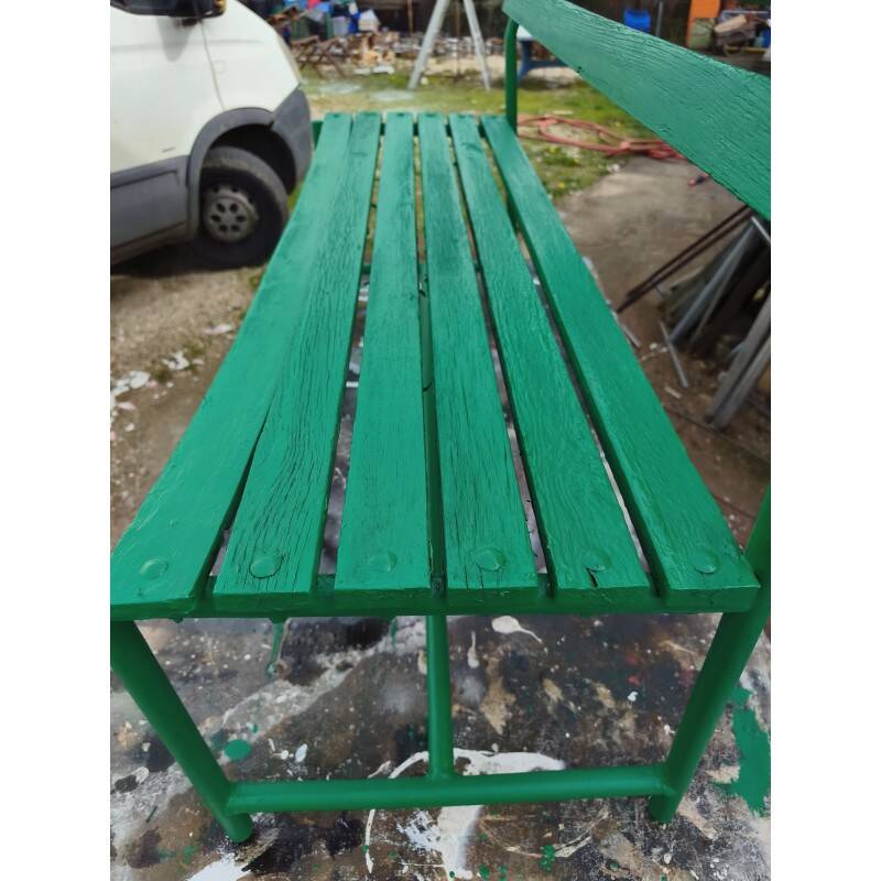 Banc des années 50 en fer et bois