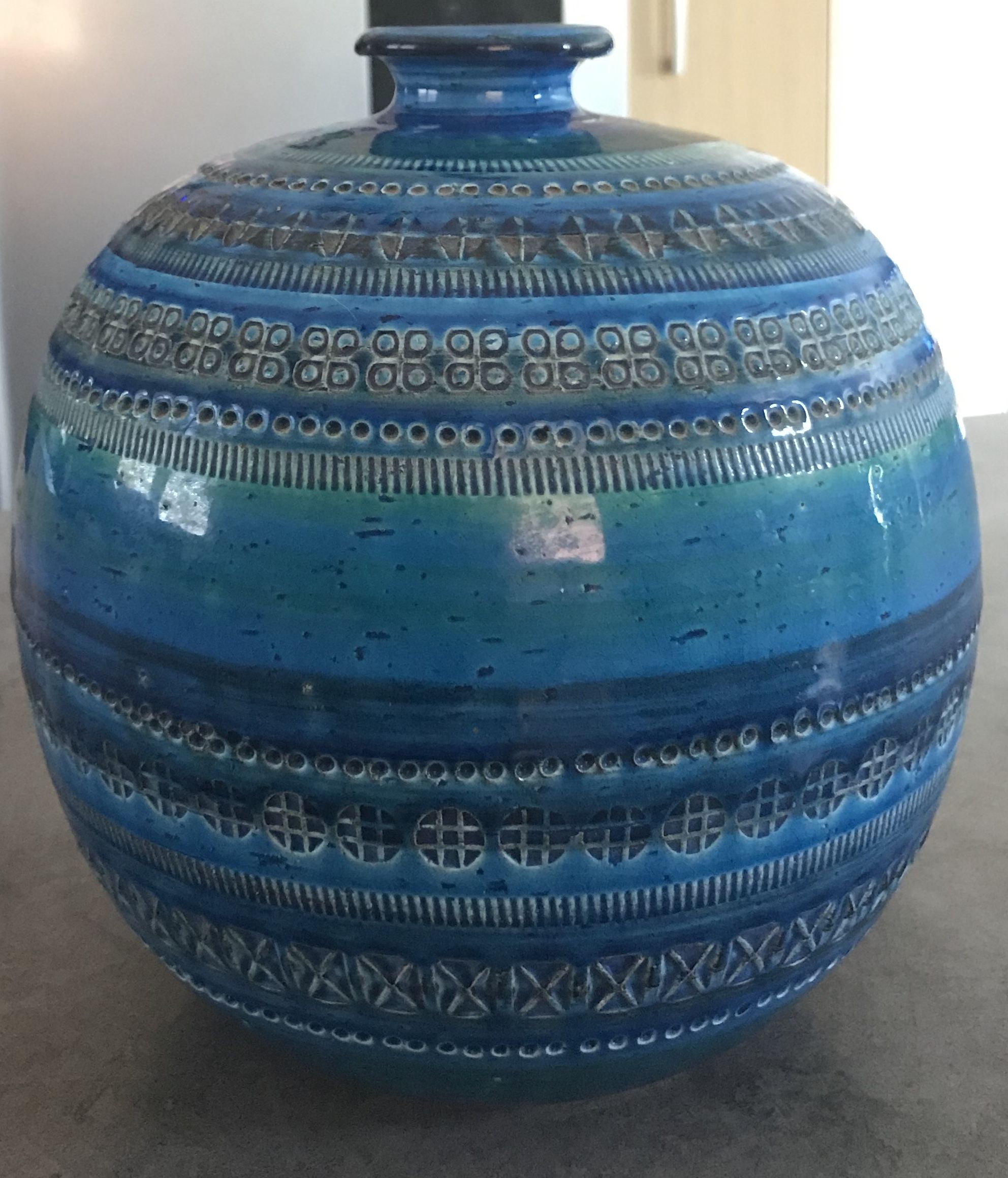 Vase ceramic blue Aldo Londi for Flavia Montelupo faïence vintage 60/70 italy