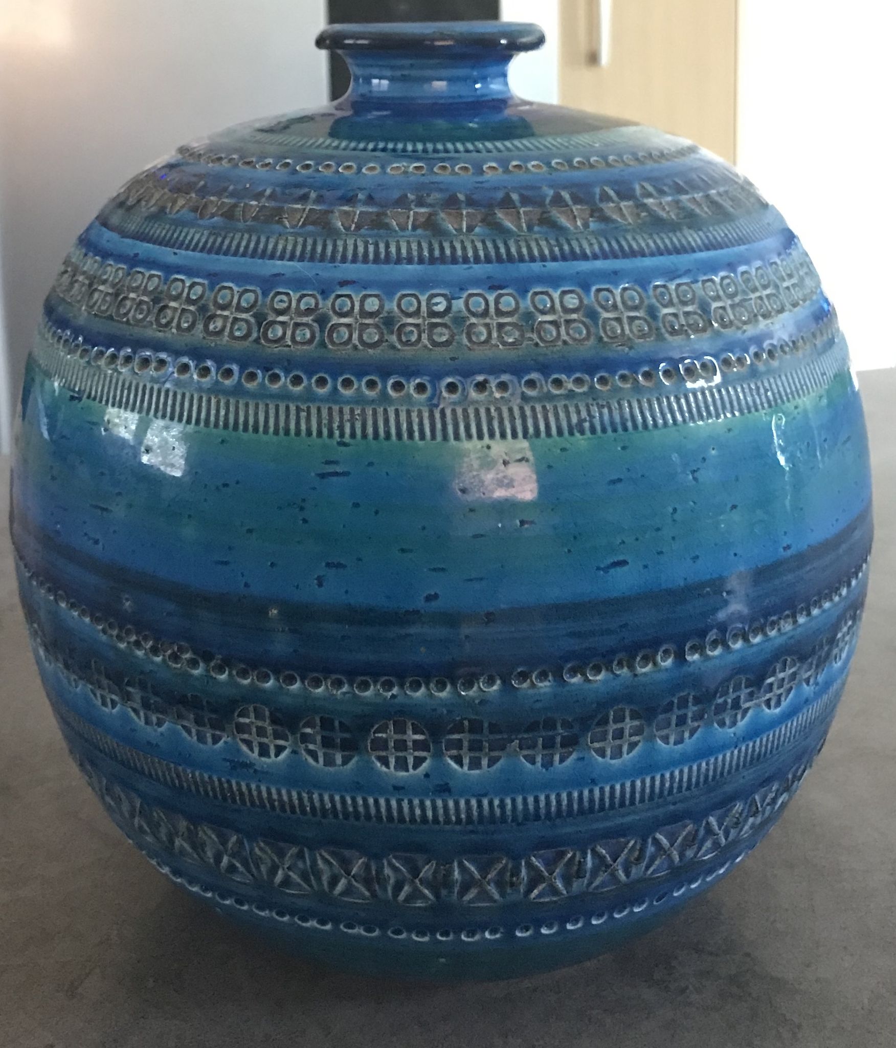 Vase ceramic blue Aldo Londi for Flavia Montelupo faïence vintage 60/70 italy