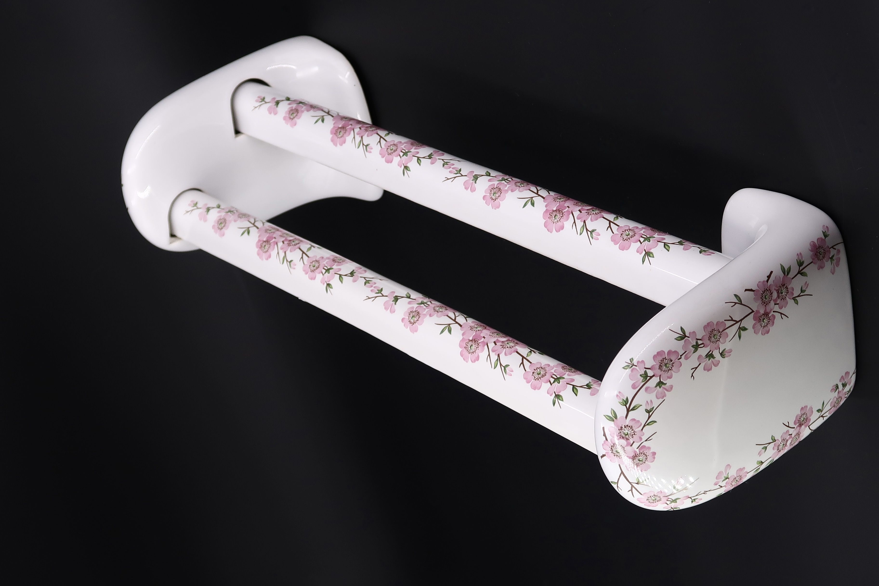 Paris porcelain towel rack, floral decoration, 60s