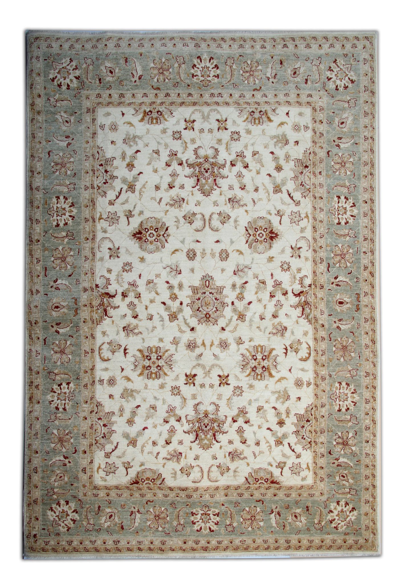 Large Ivory-cream Zielger Rug Handwoven Oriental Floral Carpet 199x292cm
