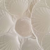Oyster service dish and 6 plates barbotine earthenware sarreguemines ecru vintage