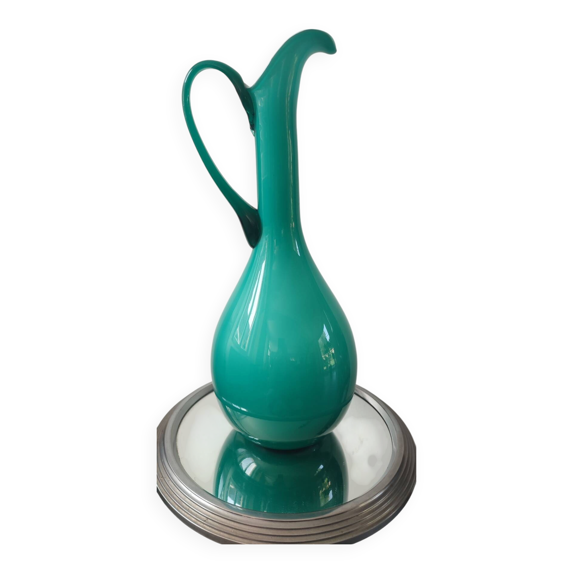 Vintage double glass vase-jug from Empoli (38 cm)