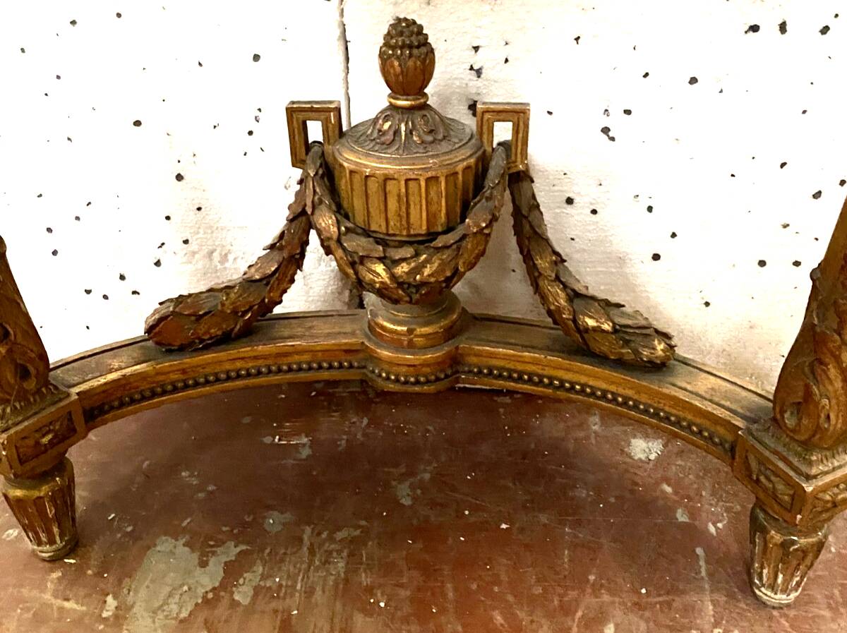 Louis XVI style console in gilded wood 20th century Veined green marble top
