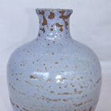 Vase boule céramique signée bleu Accolay ou autre 16 cm
