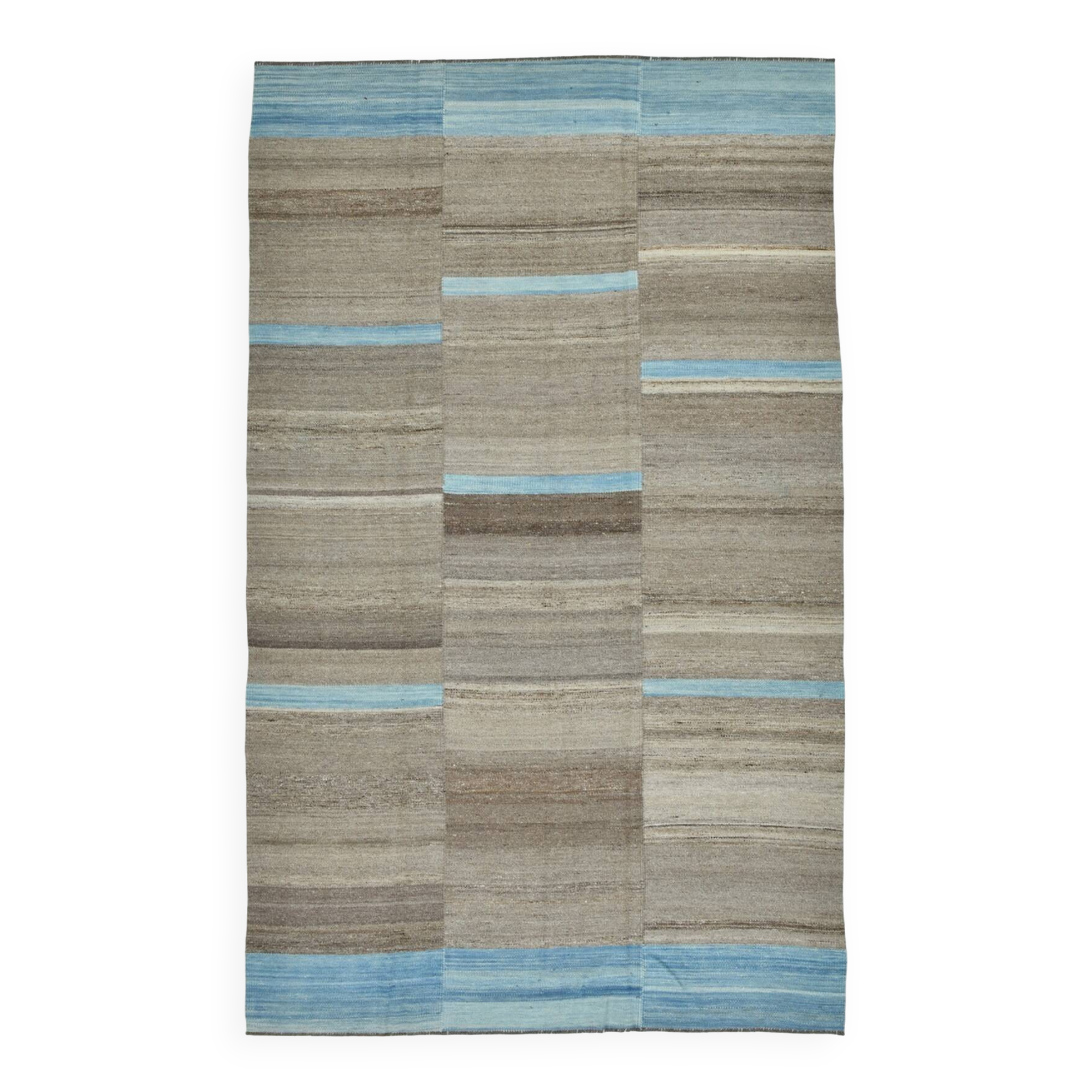 Tapis kilim vintage fait main beige et bleu, style scandinave naturel