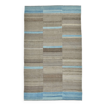 Tapis kilim vintage fait main beige et bleu, style scandinave naturel