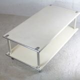 Coffee table in lacquered steel "cream", double trays, France, circa 1970