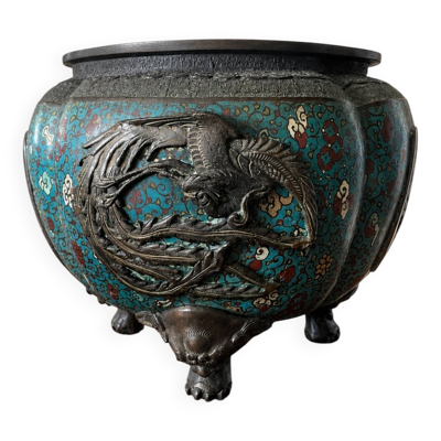 Cache pot bronze cloisonné meiji (fin 19eme).