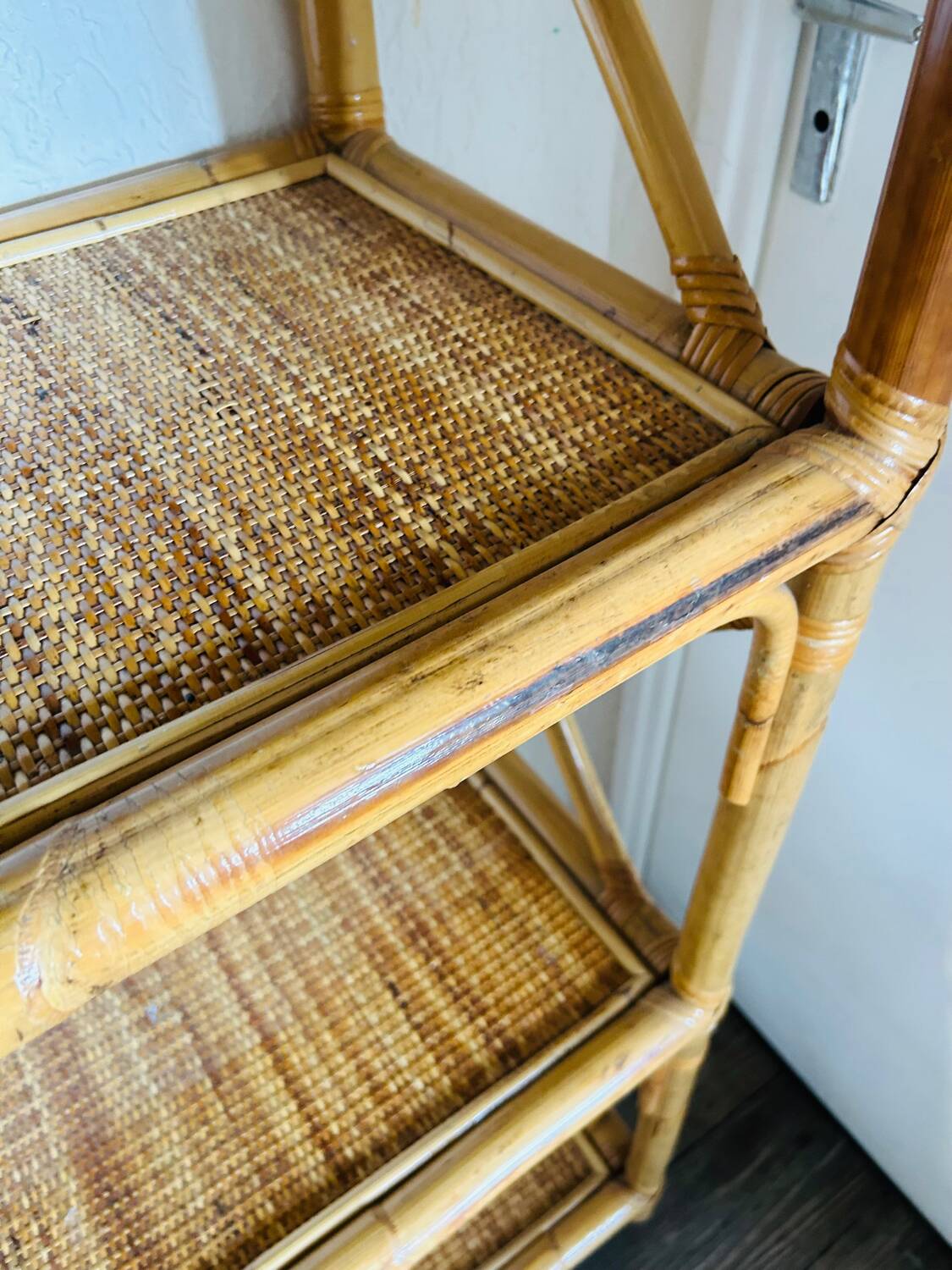 Vintage bamboo rattan shelf bookcase