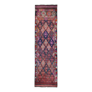 Red Navy Blue Turkish Runner Rug 76x283Cm SK 18873