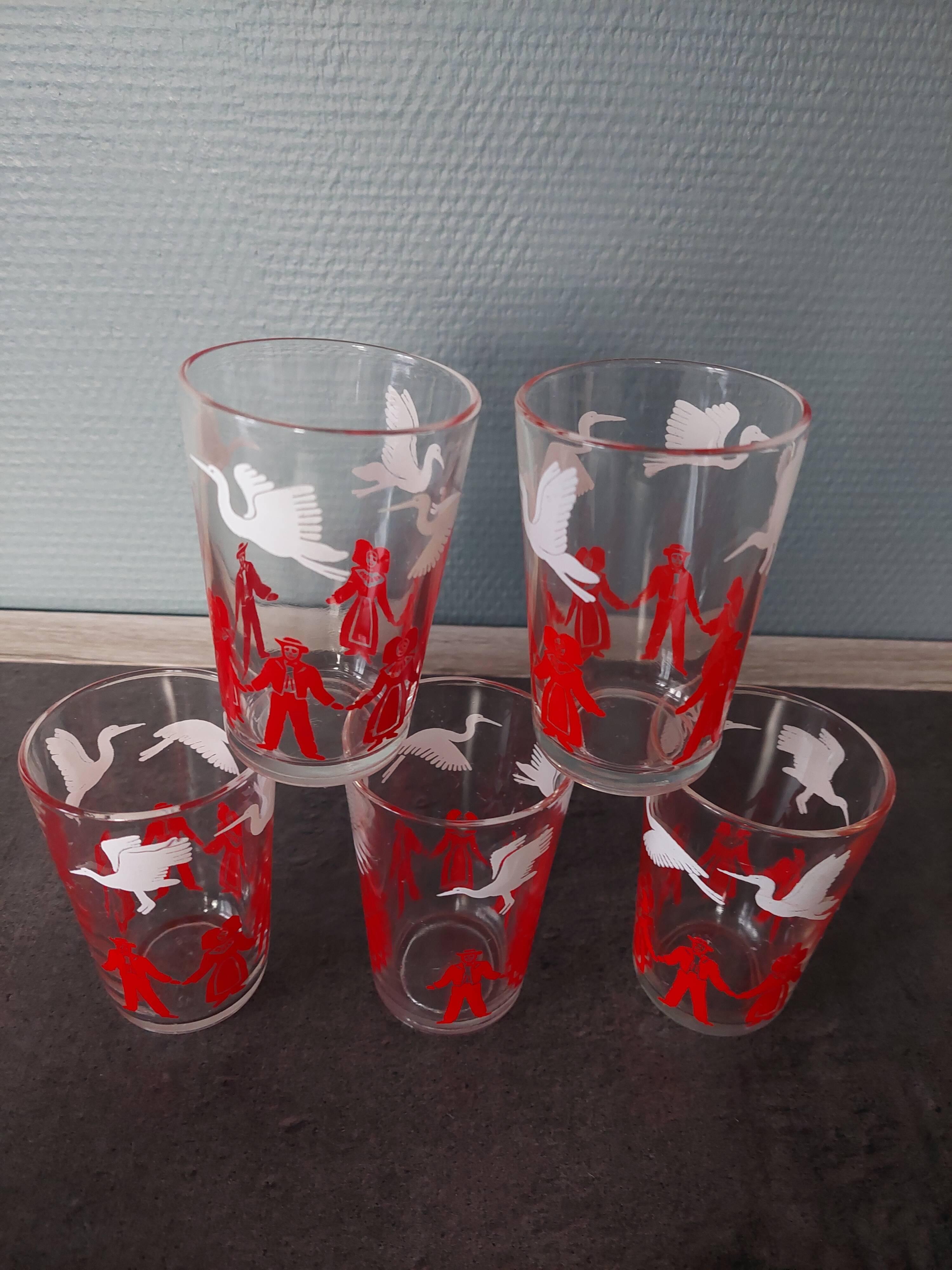 5 old glass vintage stork alsace