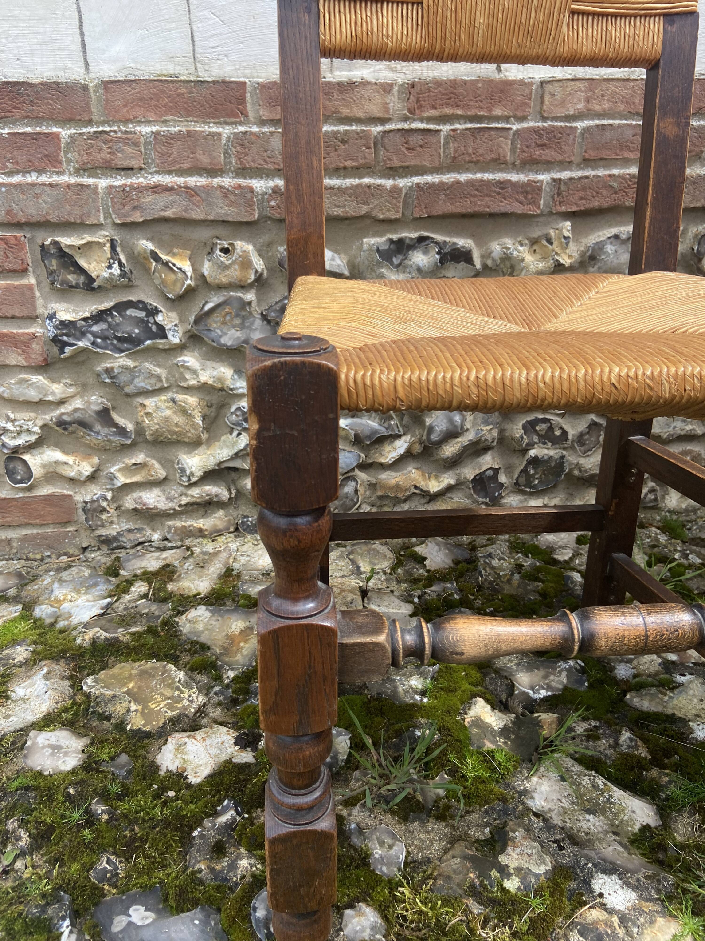 Six brutalist chairs straws and wood 60s