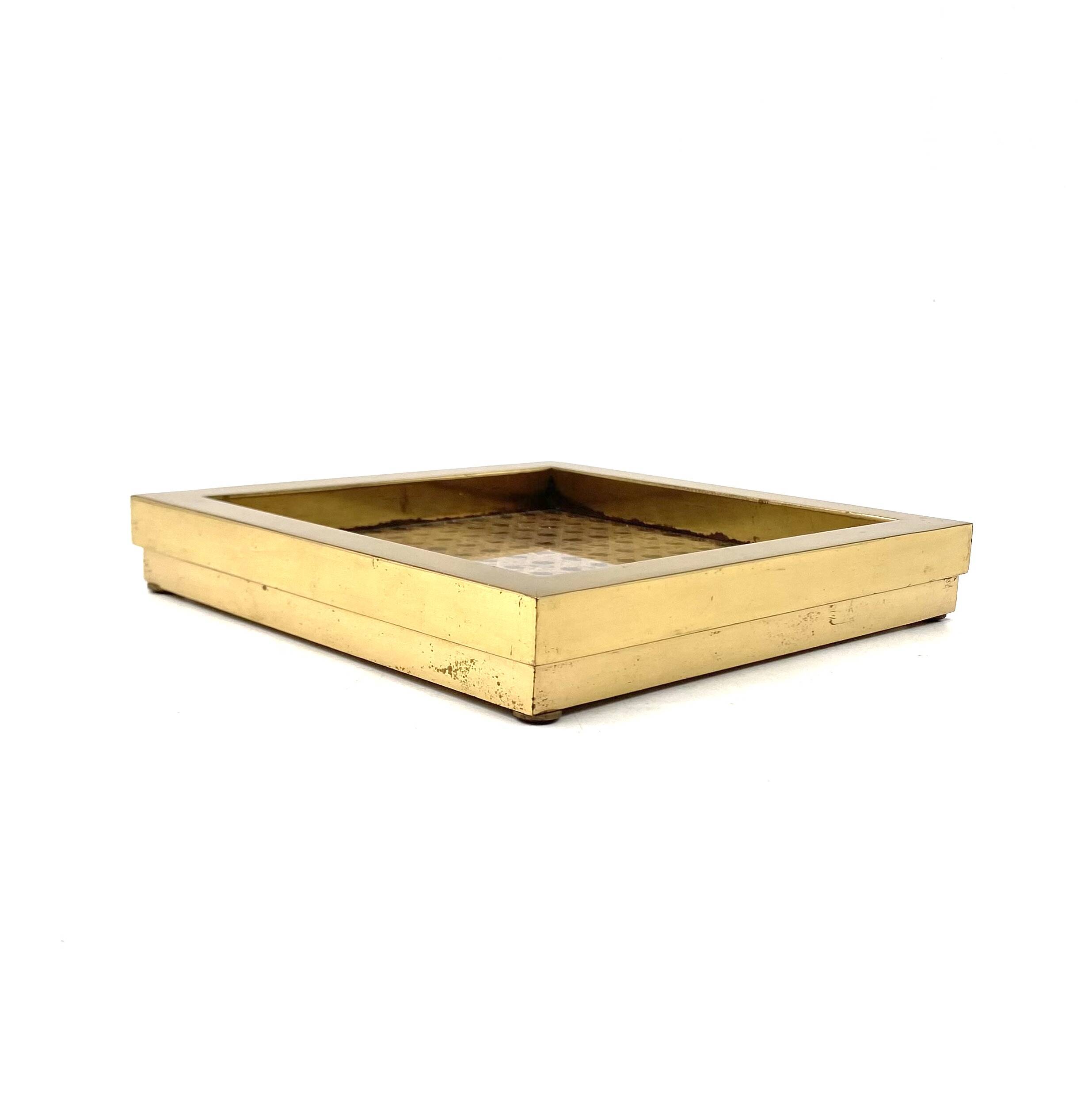 Hollywood regency vide poche, brass and Vienna straw, Italy 1970