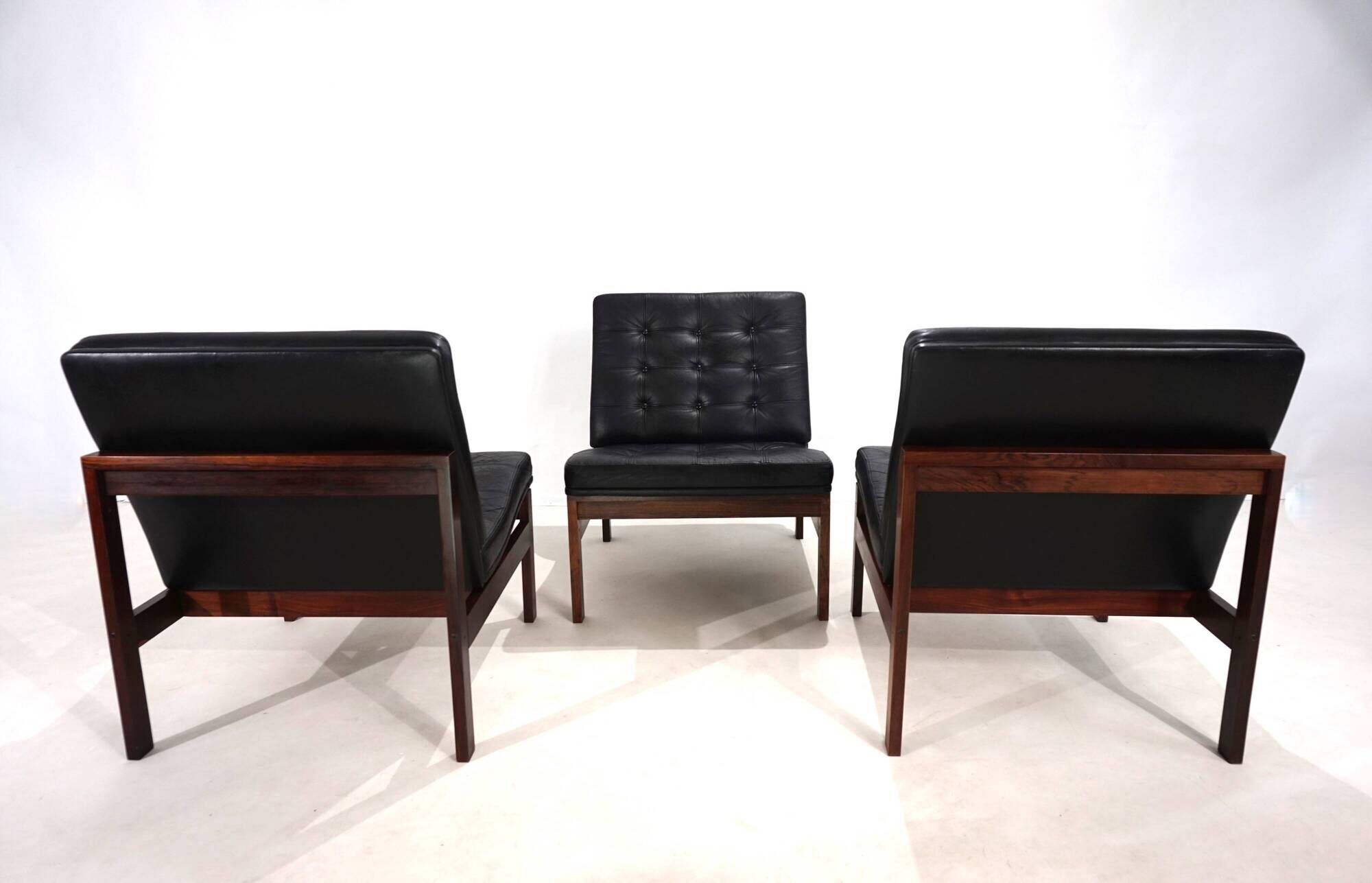 France & Son Set of 3 Modular Leather Armchairs by O. Gjerløv-Knudsen/T. Li