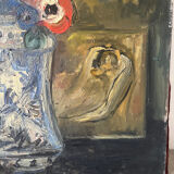 Bouquet of flowers on an entablature, signed