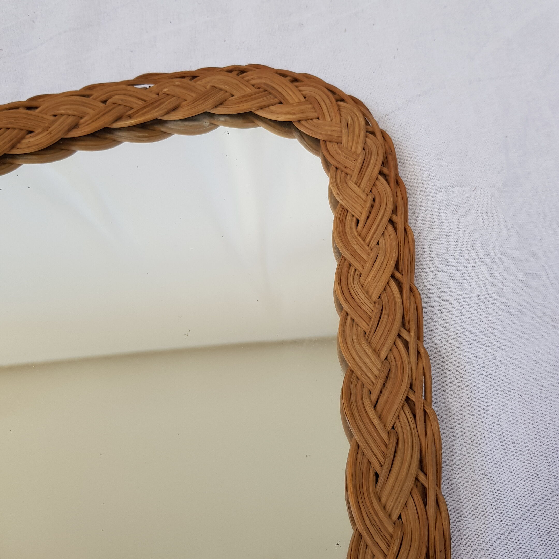 Vintage mirror free form wicker rattan 41x30cm