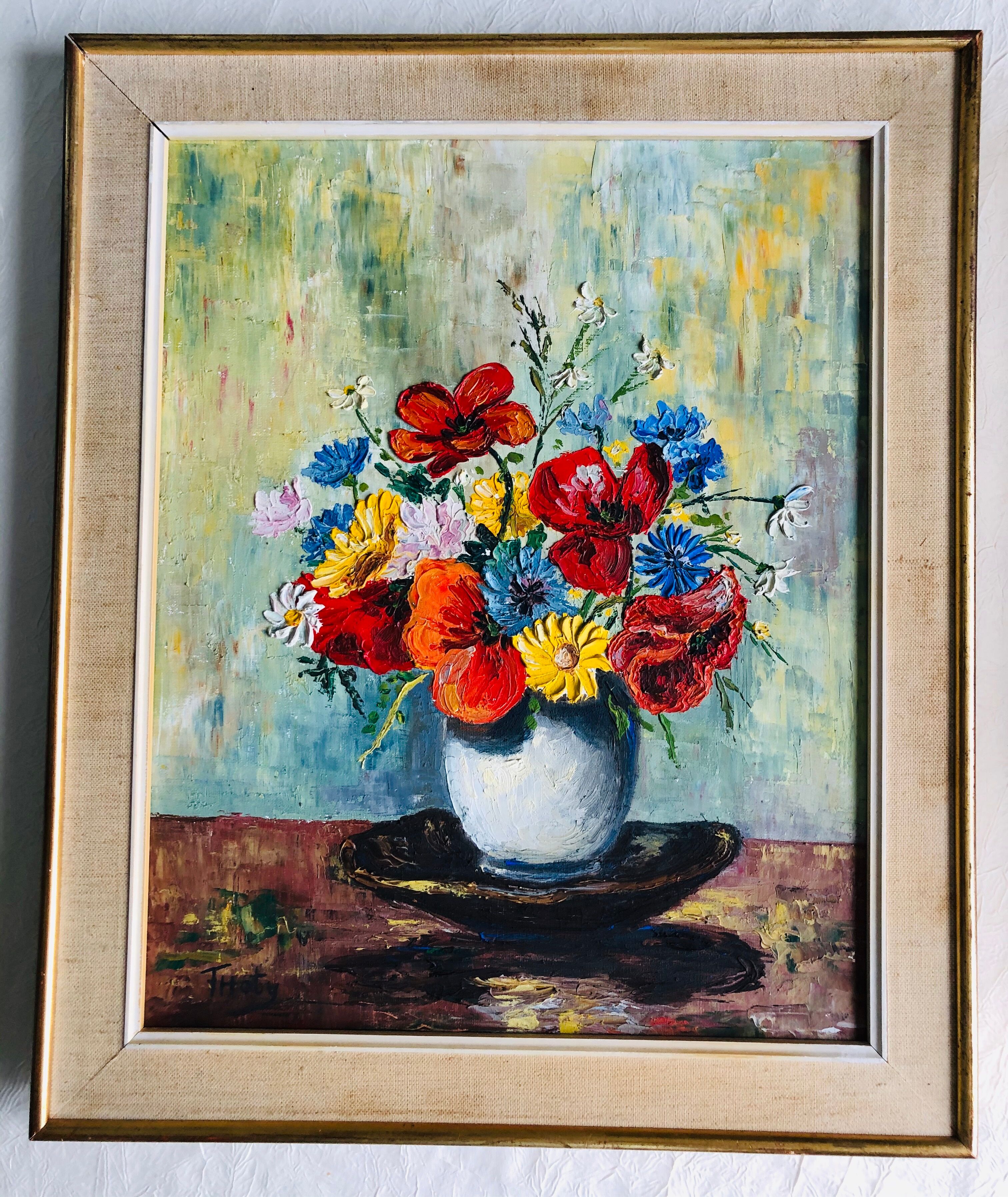 Oil on canvas: Still life with bouquet