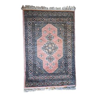 Tapis en laine fait main de style oriental rectangulaire Pakistan 1990 vintage rose gris