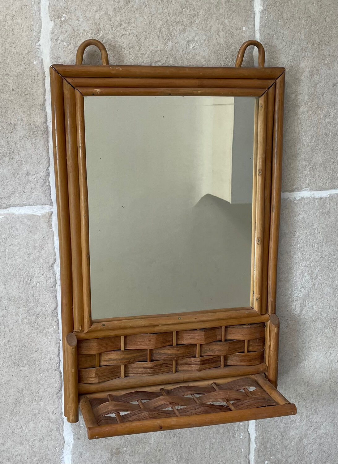 Vintage rattan tablet mirror