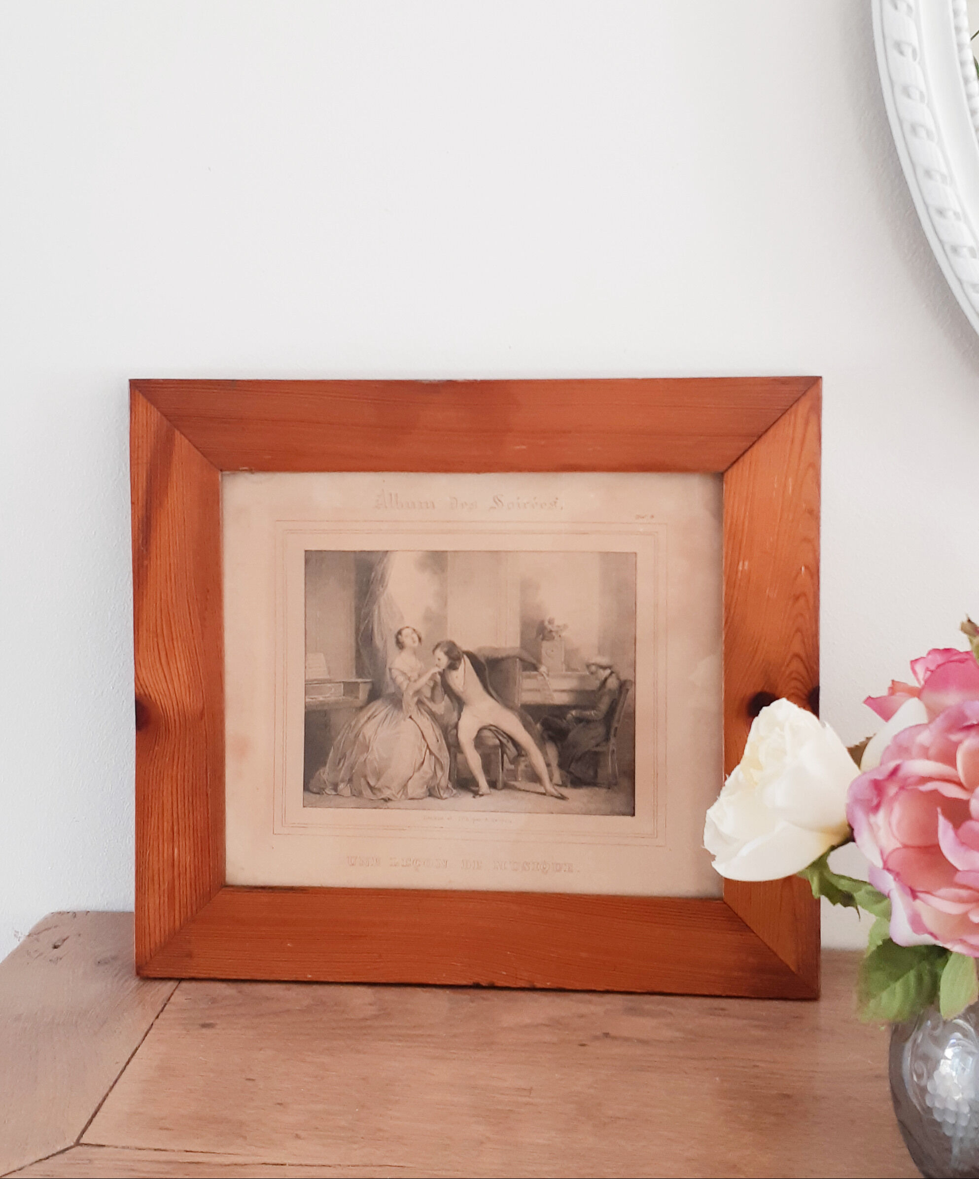 Engraving lithograph Achille Devéria , "The lesson of music "