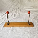 Vintage wall coat rack - double hook - red wooden balls