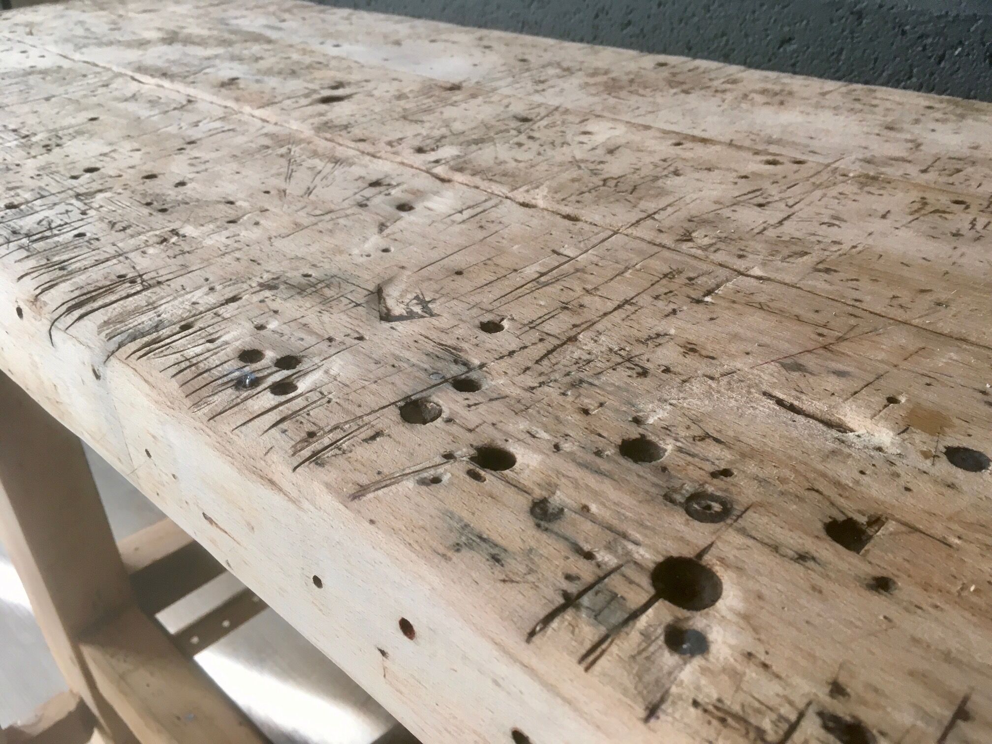 Antique workbench in light wood