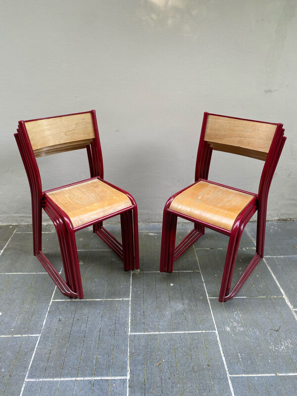 Chaises vintage d’écolier métal et bois taille adulte