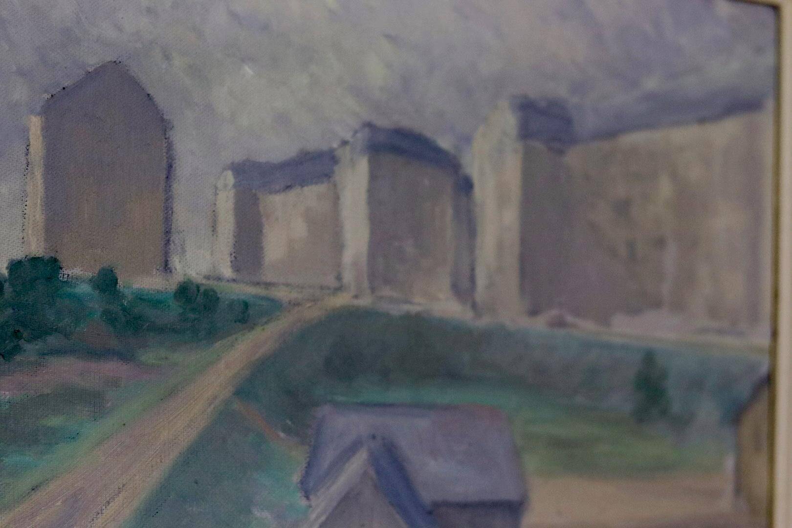 Original Swedish oil painting on canvas "Silent Houses" – vintage and framed