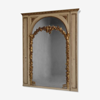 miroir bois sculpté laqué doré st Louis XVI 116x153cm