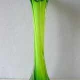 Corolla vase in blown glass, double layer green and white