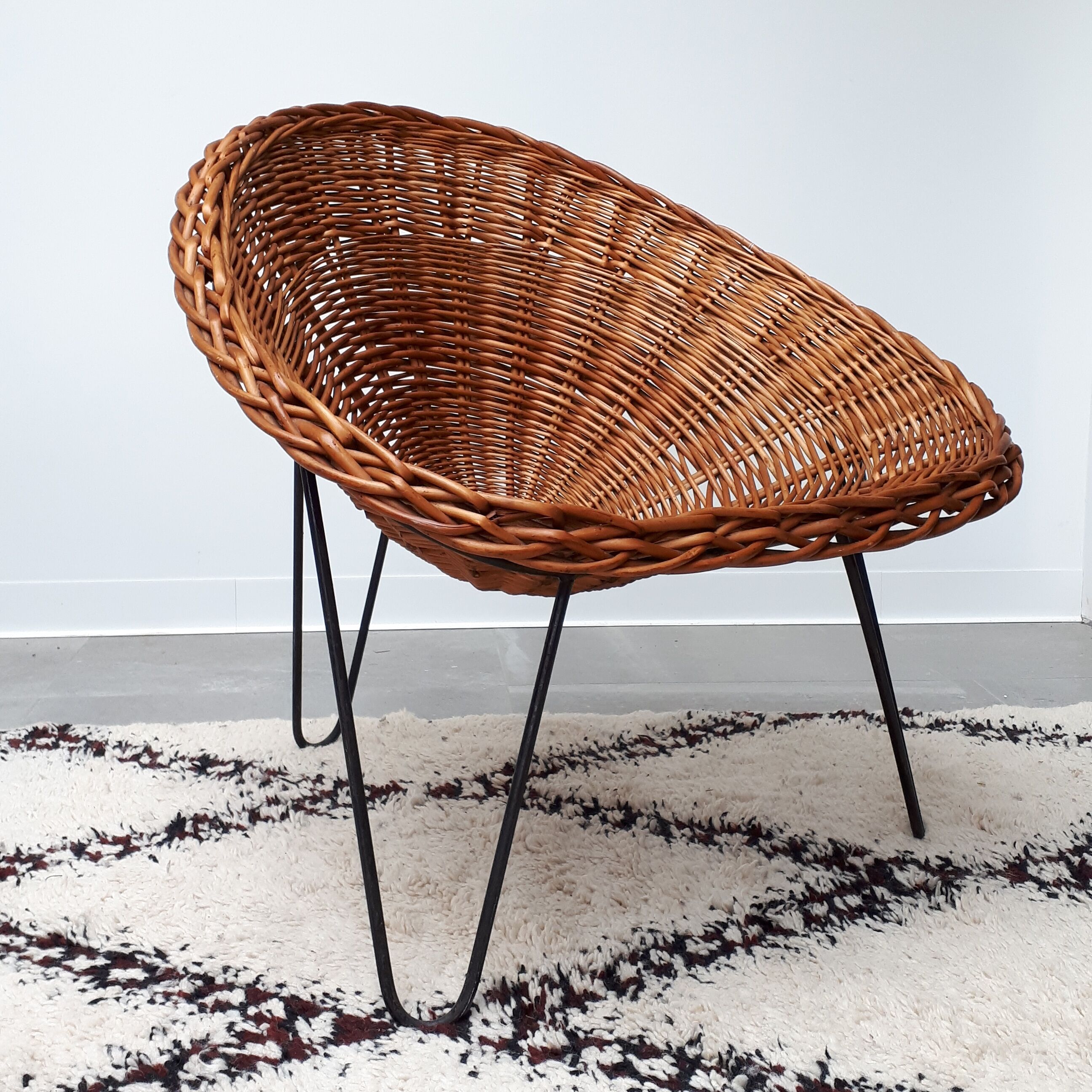 1950s basket rattan armchair