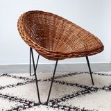 1950s basket rattan armchair
