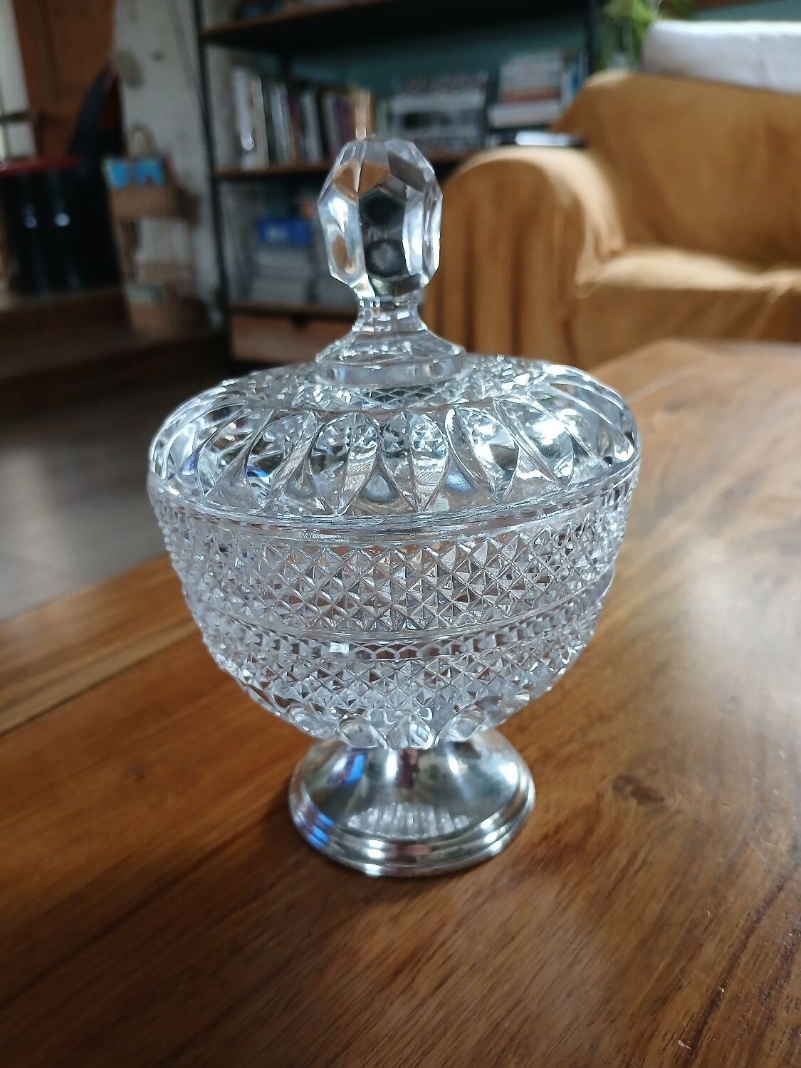 Antique glass and metal sugar bowl