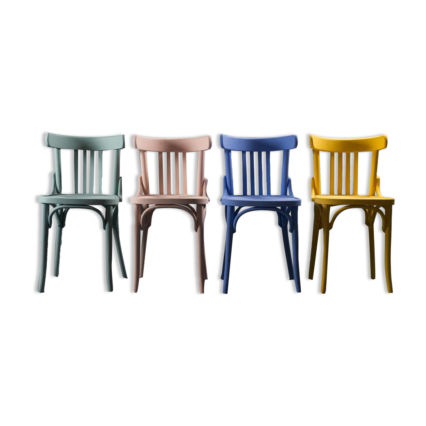 Set of 4 chairs in multicolor 50s vintage modern wood