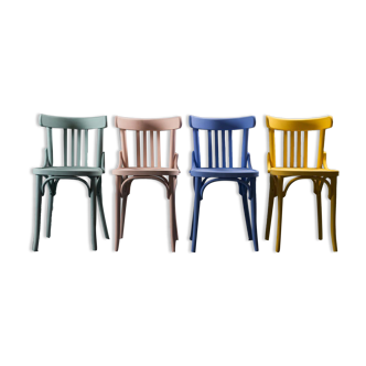 Set of 4 chairs in multicolor 50s vintage modern wood