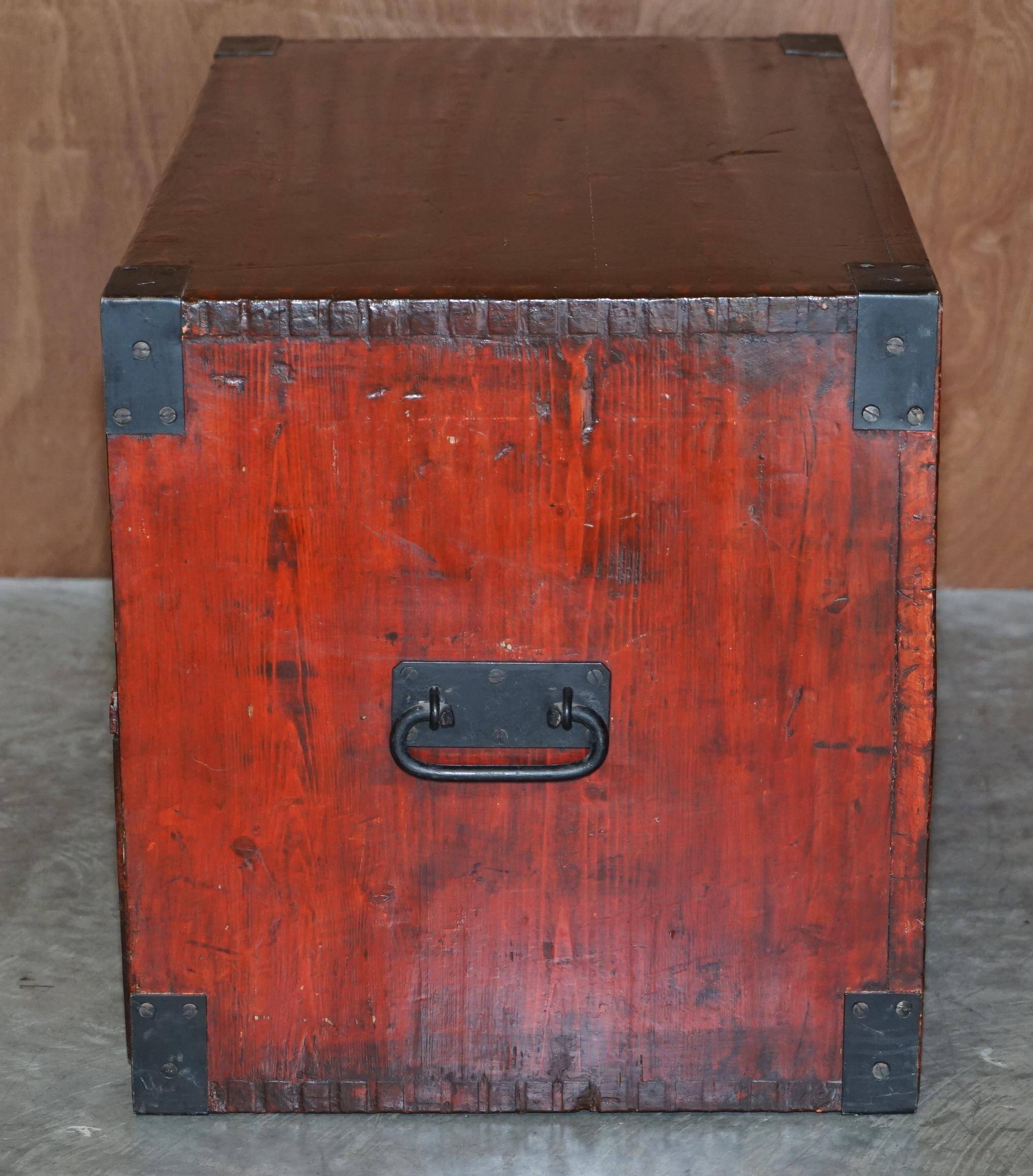 Antique Victorian military commode in Oregon pine with nameplate.