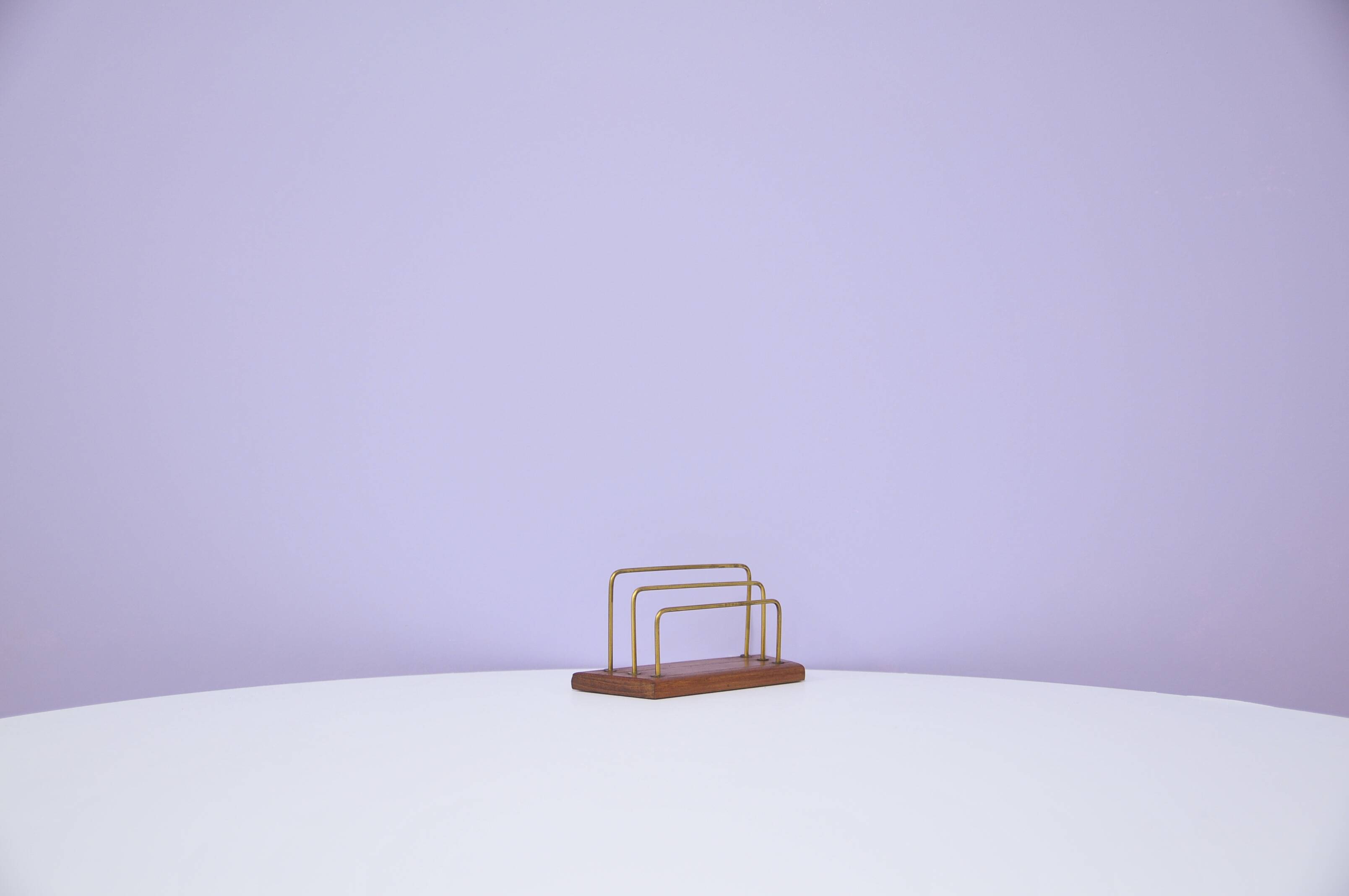 porte lettre vintage en teck 3 supports en laiton