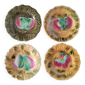 set of 4 Sarreguemines fruit barbotine plates