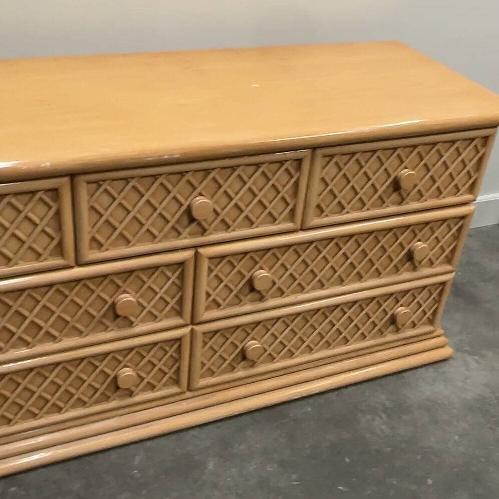 Oak & faux rattan-front dresser - Chest of drawers by Maugrion for Roche Bobois