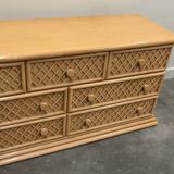 Oak & faux rattan-front dresser - Chest of drawers by Maugrion for Roche Bobois