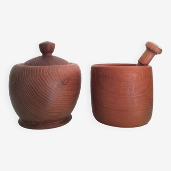 Scandinavian teak mortar and box