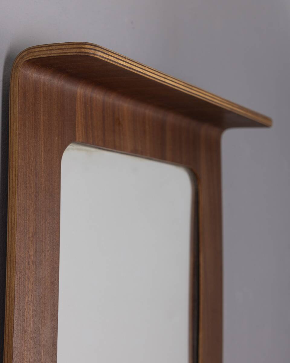 VINTAGE 1960S WALL MIRROR IN TEAK WITH DESIGN BY CAMPO E GRAFFI