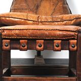 Brutalist oak lounge chair and ottoman, 1970s, set of 2