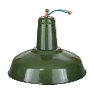Industrial suspension in green enamelled sheet metal 40cm size L 1960
