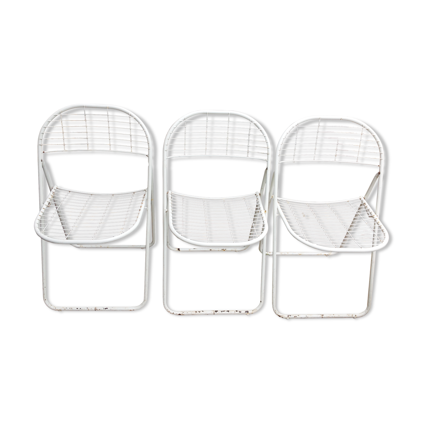 Trio of folding metal chairs