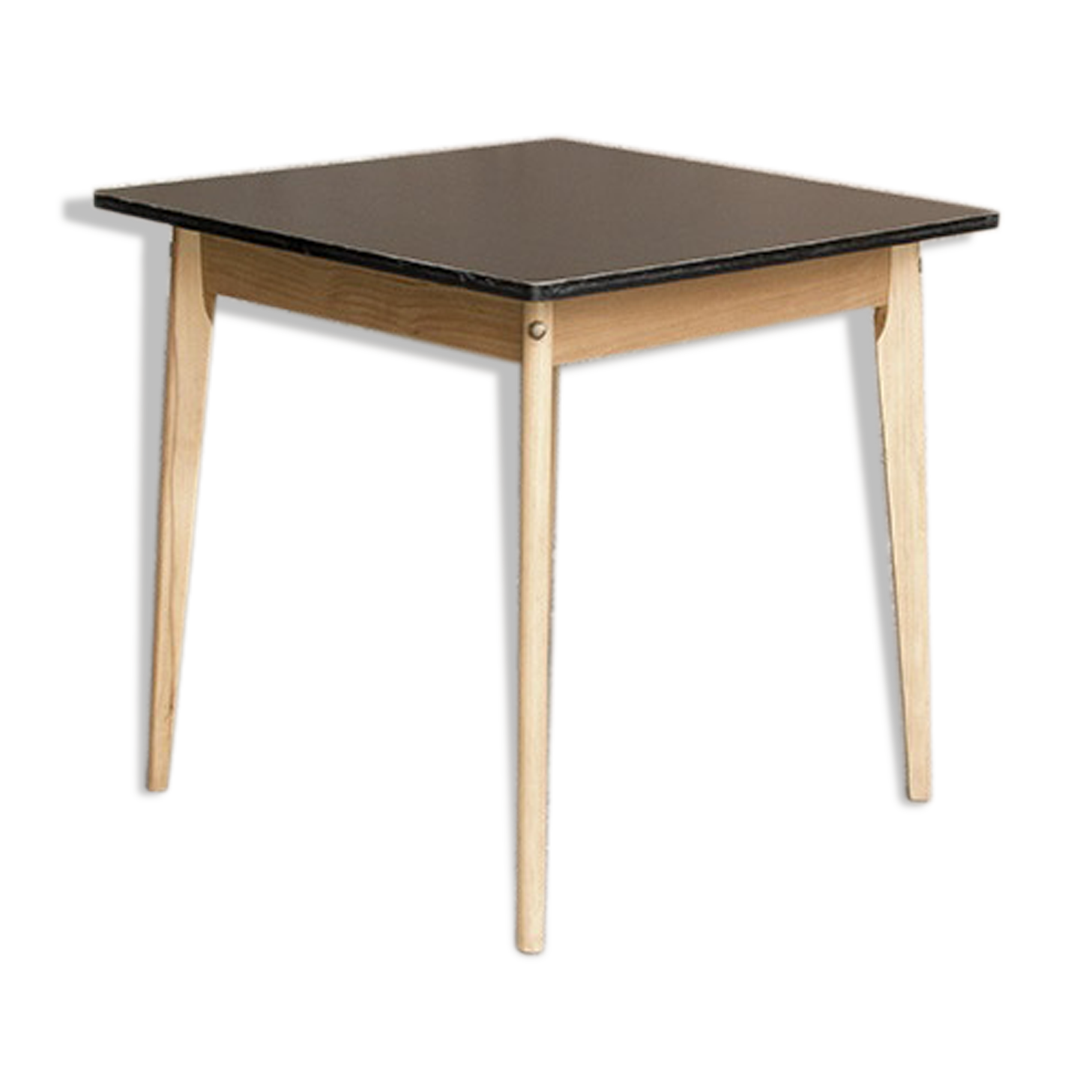 Vintage table in solid beech and black laminate tray