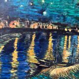 Tableau HST Travail de copiste V. Van Gogh "Nuit étoilée" Arles